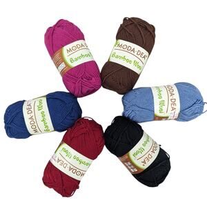 Vintage 2008 Lot of 6 Skeins of Heavy BAMBOO WOOL YARN by MODA-DEA Jewel Colors